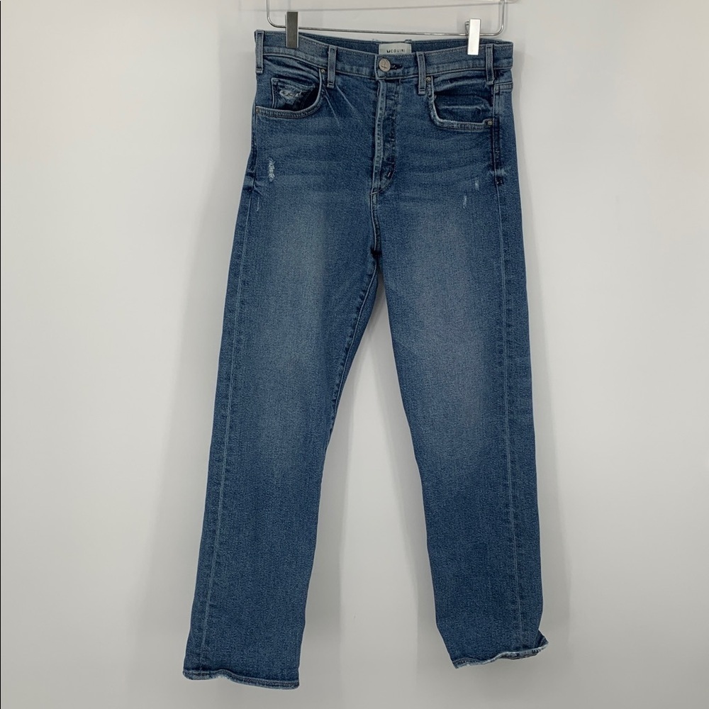 McGuire Windsor slim straight jeans ankle button fly distressing medium blue 28
